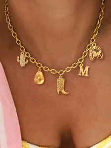 Women's Western Cowboy Hat Boot Cactus Horseshoe Pendant Necklace, Fashion Vintage Stainless Steel Chain, Casual All Seasons Jewelry Gift, Letter Necklace, Initial Letter Necklace