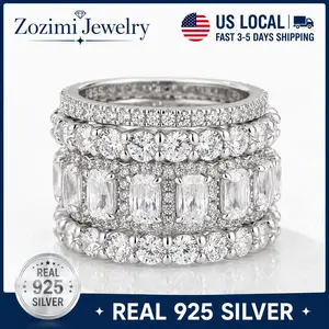 S925 Sterling Silver 10CT Multi-Layer Stackable Ring Set for Women, Luxury 5A Cubic Zirconia Statement Wedding Engagement Jewelry, Stunning Ring Set, Wedding Ring