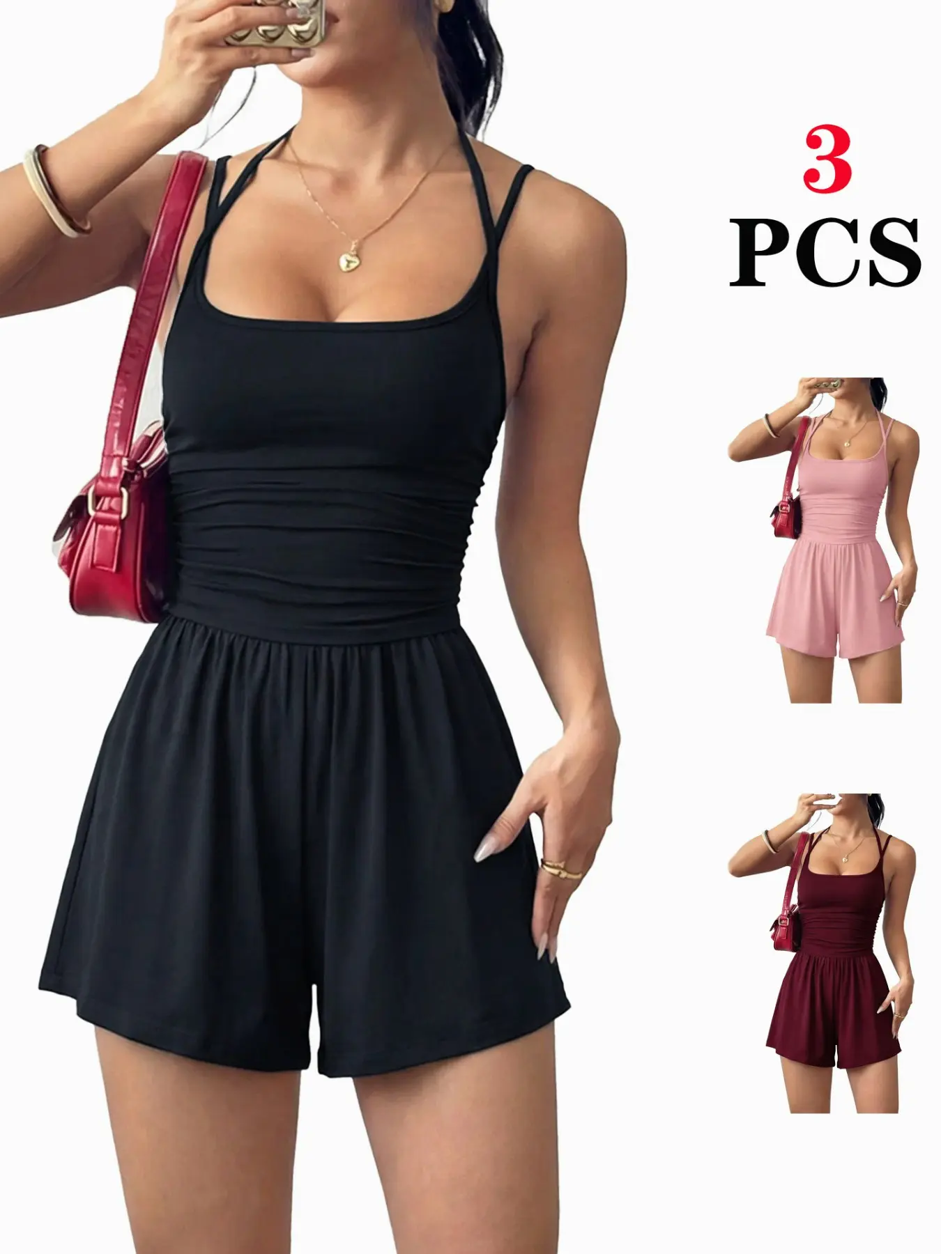 Women's 2026 Versatile Casual Fitted Backless Jumpsuit, Spaghetti Strap Smocked Bodice Flattering Slim Fit Elegant One-Piece Romper for Club Evening Date Vacation Daily Wear Women's 2026 Versatile Casual Fitted Backless Jumpsuit, Spaghetti Strap Smocked Bodice Flattering Slim Fit Elegant One-Piece Romper for Club Evening Date Vacation Daily Wear