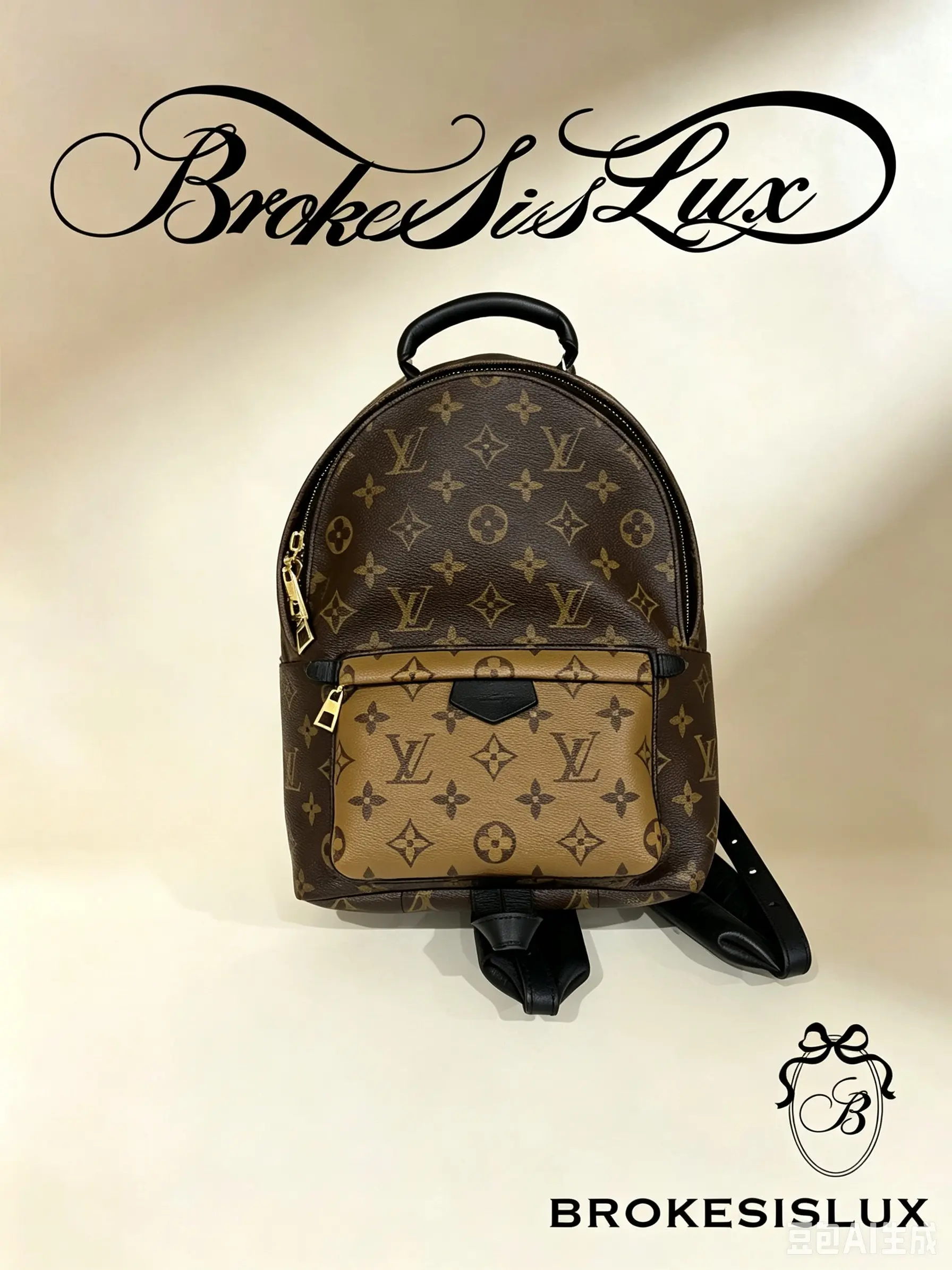 Pre-owned Louis Vuitton LV Palm Springs Mini Monogram Reverse Backpack | Black Leather Top Handle & Padded Straps