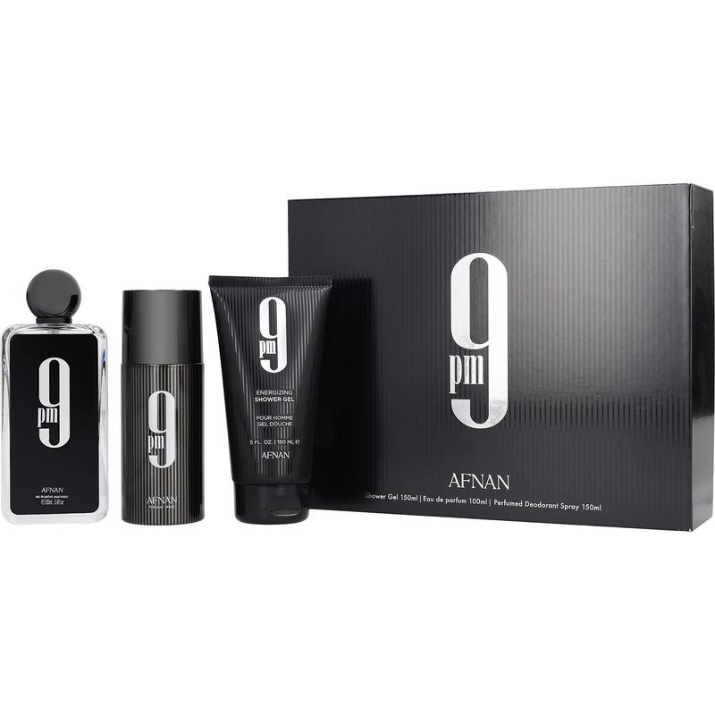 Afnan 9 Pm Set-Eau De Parfum Spray 3.4 Oz & Shower Gel 5 Oz & Deodorant Spray 5 Oz For Men