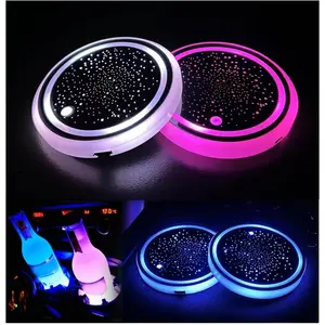 2PCS LED Car Cup Holder Lights, Light up Car Coasters for Cup Holders Colorful Changing USB Charging Mat Waterproof Cup Pad, Car Gifts for Men & Women Glowing desktop ornament