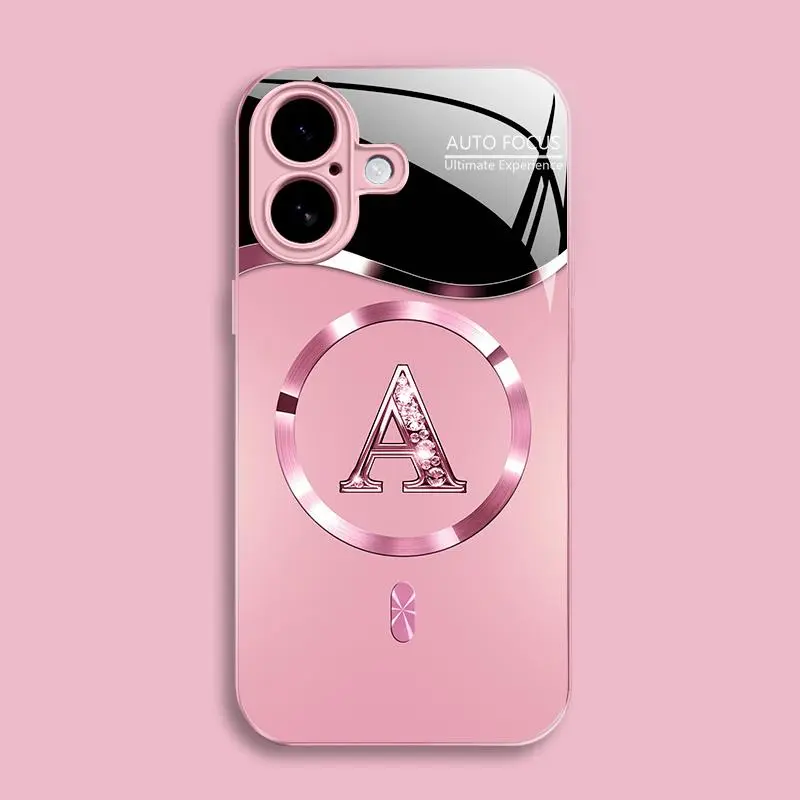 Suitable for [iPhone 16] high-end MagSafe phone case🥰, Luxury Personal Initial Magnetic Case Viral Bling Diamond Letter Cover #SummerVibes 952