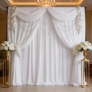 10 Pack 5x10ft White Soft Flowing Backdrop Curtains, Silky Polyester Drapes with Elegant Fluid Drape for Wedding Party, Bridal Shower, Birthday, Photography Photo Booth Background