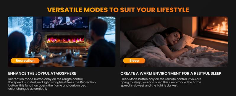 Sweetcrispy Electric Fireplace Insert, 1500W Wall Mounted & Recessed Fireplace, Freestanding Fireplace Heater with Remote & Touch Panel Control, Adjustable Flame Effect, 12H Timer for Indoor use