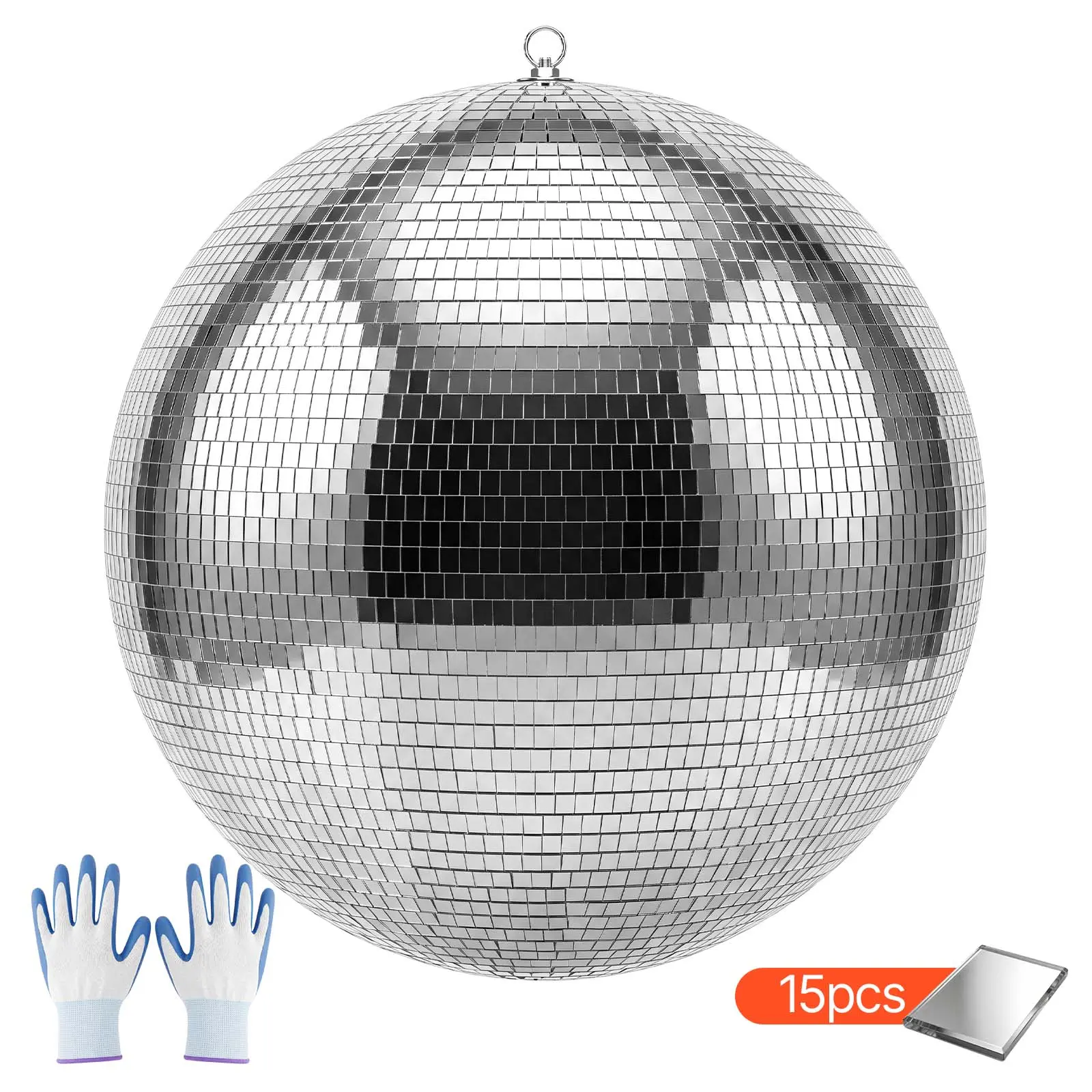 VEVOR Mirror Disco Ball 20 Inch Silver Reflective Ball with Hanging Ring, for Party Home Decoration Stage Props DJ Dance Club, 2 Mirror Tile Sizes, Reflects Light, Large Wedding Music Birthday Decor