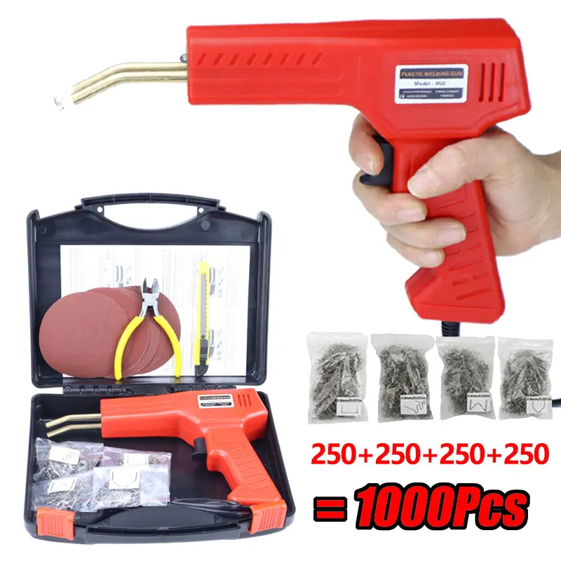 Hot Stapler Plastic Welding Gun Repair Kit, Car Bumper Crack Repair Welder With 1000Pcs Hot Staples, Sandpaper & Pliers, Portable Plastic Crack Welding Machine For Automotive Plastic Parts, Household Plastic Broken Fix Tools