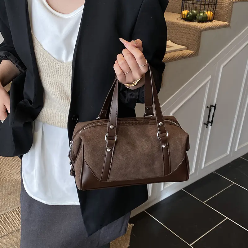 2026 New Design Vintage Boston Bag Women's Fashion Handbag Barrel Satchel Soft Leather Large Capacity Versatile Shoulder Crossbody Purse, Elegant Bag, Fashionable Versatile Purse