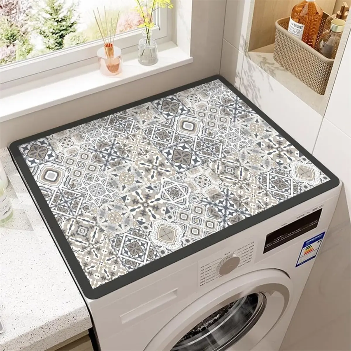 Retro Water-Resistant Dust Cover for Front-Load Washer and Dryer, Acrylic Non-Slip Top Protector Pad, Home Care Laundry Room Supply, Water-Resistant Dust Covers