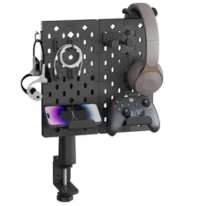 GearPoint Headphone and Controller Holder, Rotating Gaming Accessories Organizer for Xbox PS5 PS4 Nintendo Switch, Modular Desk Controller Stand with Cable Hooks, 2Pcs Pegboard, Black Safco Products