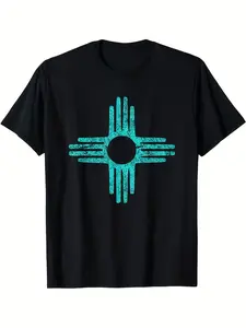 Men's & Women's Turquoise Zia Symbol T-Shirt - Soft Breathable 100% Cotton Crewneck Tee with Southwestern Native American Graphic Black Shirt for New Mexico Gifts Southwest Decor - Sizes S-XXXL (Machine Washable) Everyday Outfit Vintage Design Comfortable
