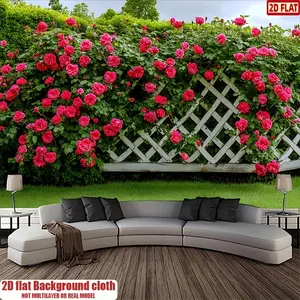 2D Flat Banner, Spring Floral Backdrop Flower Design Green Leaf Fence Background Decoration Background Photo Props, Polyester Banner Decor, Home Decor, Room Decor, Wall Decor, Party Background Decor, Party Decor/ supplies/gifts