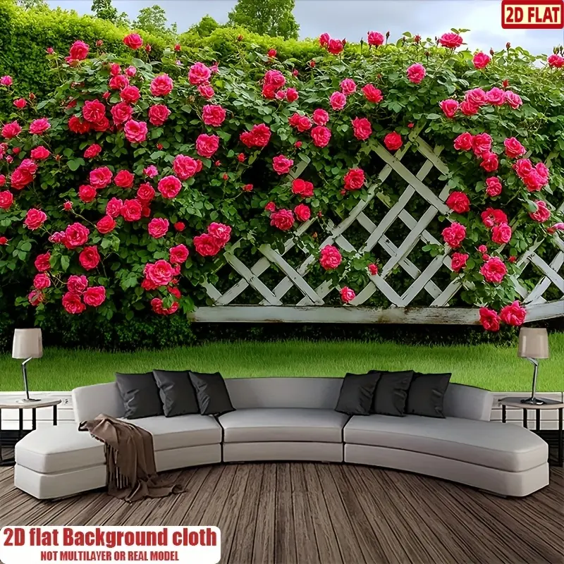 2D Flat Banner, Spring Floral Backdrop, Photoshoot Backdrops, Flower Design Green Leaf Fence Background Decoration Photo Props, Polyester Banner Decor, Home Decor, Party Decor/supplies/gifts