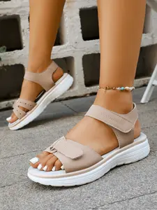 Summer New Plus Size Thick Sole Sandals for Women, Velcro Open Toe Breathable Shoes, Casual Outdoor Wear, Daily Versatile Footwear