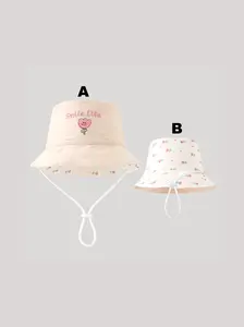 1pc  unisex double-sided AB side bucket fishman sun hat  design for outdoor, Beach fisherman hat with cute letter embroidery sun bucket hat Head Circumference 48-50cm Ages 1-2