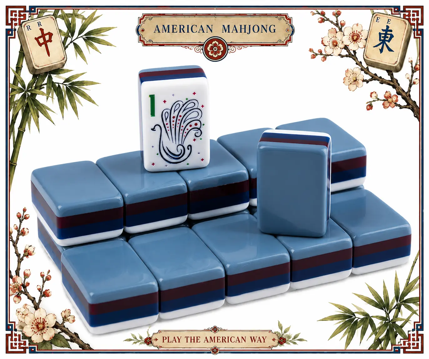 Grey Blue 4 Layer Acrylic American Mahjong Set Portable Travel Size Handmade Colorful Mahjong Tiles Complete Game Set for Adults Family Party Gifts