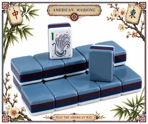 Grey Blue 4 Layer Acrylic American Mahjong Set Portable Travel Size Handmade Colorful Mahjong Tiles Complete Game Set for Adults Family Party Gifts