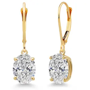 Gem Stone King 3.00 Cttw IGI Certified Lab Grown Diamond Dangle Drop Earrings For Women in 14K Yellow Gold | Oval 1.5 Ct Each | VS1 Clarity | D-E Color