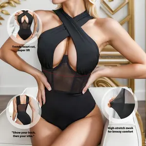 Women's Viral Bodysuit Bodysuits, Underwear Womenswear, Crossover Neckline Mesh Sleeveless Skinny, Soft Comfortable Stretchy Fabric, Party Vacation Casual Beach Fashion Item Thanksgiving Gift Christmas Gift