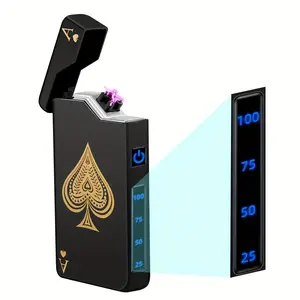 Dual Arc Plasma Electric Lighter Windproof Flameless, USB Rechargeable Metal Lighter with LED Battery Display, Black Ace Gift for Candle Lighting, Camping & Everyday Use(Fuel Not Included)
