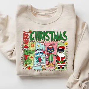 Merry Christmas Pete The Cat Shirt, Teacher Christmas Shirt, Children's Book Christmas Shirt, Gift For Kindergarten Teacher T