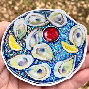 Oyster On the Half Shell Glittery Vinyl Sticker