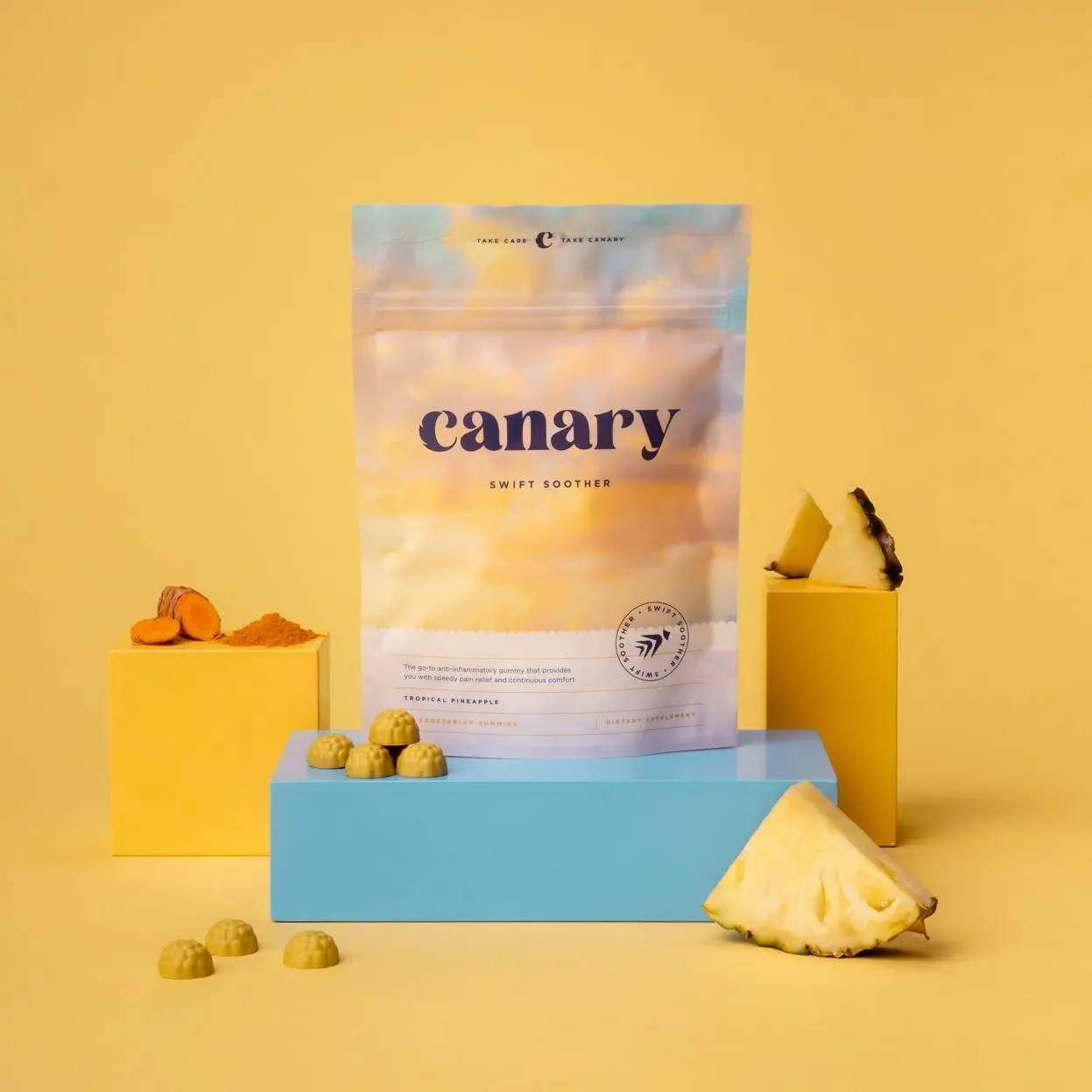 Canary Swift Soother - Pineapple Gummy for Joint Health & Digestion, Vegan Anti-Inflammatory with Bromelain & Turmeric, 60 Gummies Supplement Wellness