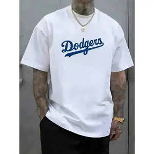 LA Dodgers Graphic T-Shirt – Classic Blue Script Print Baseball Tee, Soft & Breathable Streetwear for Men