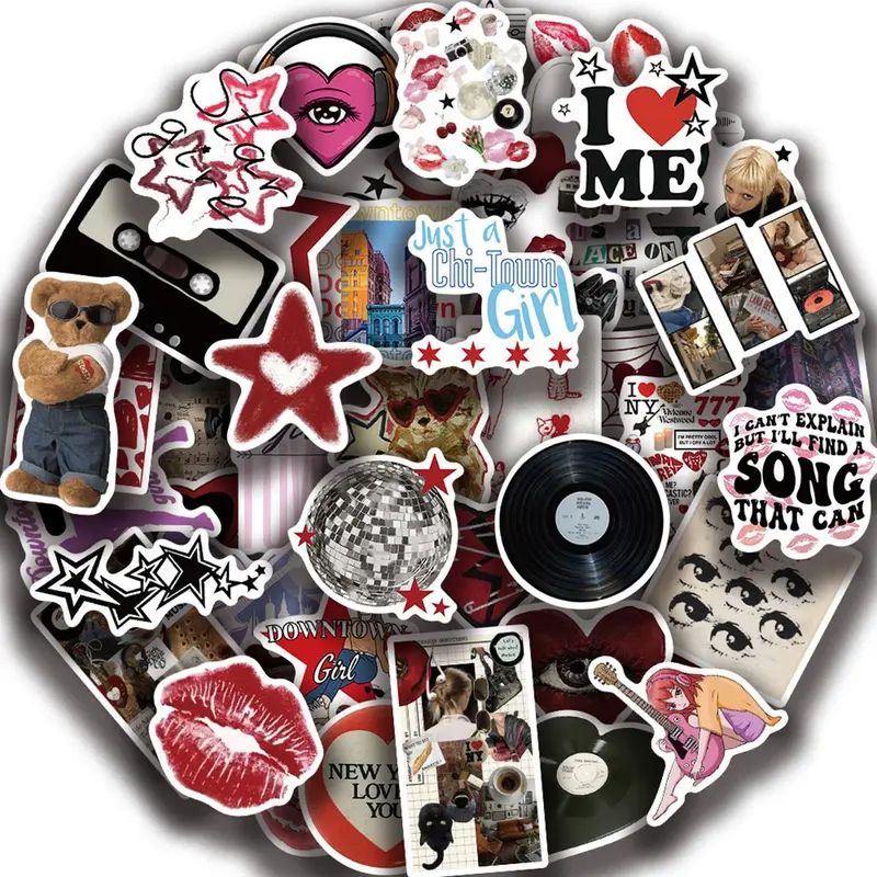 Y2K Girls Themed Sticker, 50pcs/set Waterproof Self Adhesive Decor Paper, Decor Sticker for Gift Greeting Card Water Bottle Laptop Cellphone