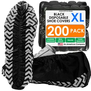 Innovative Haus Disposable Black Shoe Covers for Floor Protection - Heavy-Duty, Non-Slip & Water-Resistant - 200 Pack