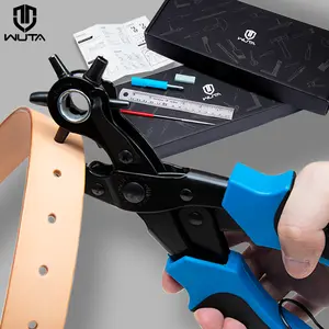 WUTA 6-in-1 Punch Pliers - Carbon Steel Eyelet Puncher with 6 Holes & Lifetime Sharpness Kit for Leather Belts Women Operated DIY Tool Set