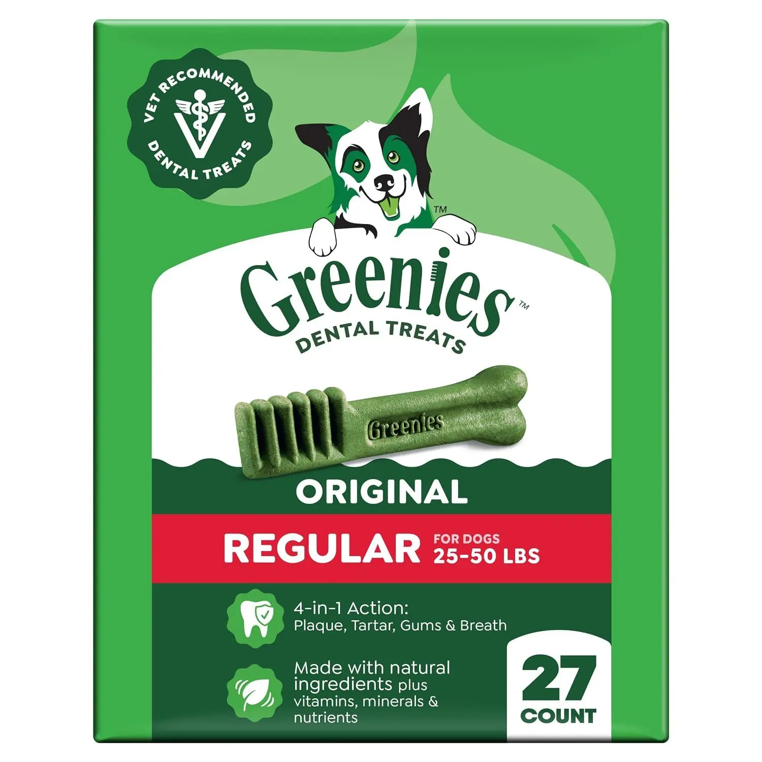 Greenies Regular Dental Dog Treats, Original Chicken Flavor, 36 Count | Vet-recommended, cleaner teeth after 28 days, cleans to gumline, for dogs 25-50 lbs, original chicken flavor