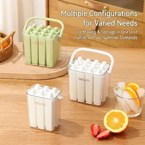 6/12-Cavity Silicone Ice Stick Mold, Easy Release Popsicle Maker with Clear Storage Bin and Handle, Long Ice Cube Tray for Stanley Cups, Tumblers, Sports Bottles, BPA-Free