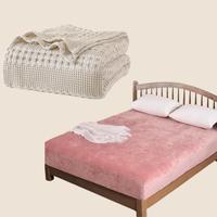 Waffle Blanket Oatmeal/Q & Fitted Sheet Pink/Q