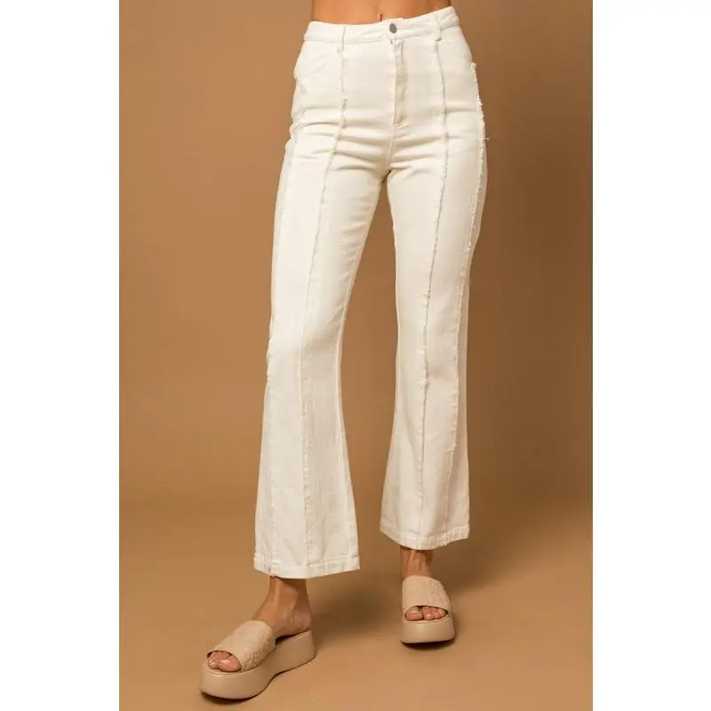 Gilli Flared Hem Frayed Cotton Pants - Fashionable Retro and Contemporary Style