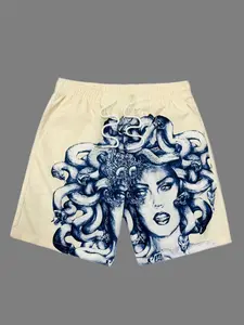 Men's Fashion Print Beach Shorts, 3D Snake Head Beauty Pattern, Casual Drawstring Waist with Pockets, Summer Lightweight Comfort