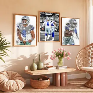 3pcs Unframed CeeDee Lamb Dak Prescott NFL Poster Set Trendy Sports Wall Art Aesthetic Room Decor Gift for Cowboys Football Fans