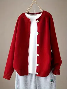 A set of women's red knitted sweater cardigans, suitable for autumn and winter, suitable for home, indoor, and outdoor wear