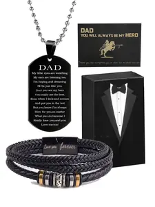Father's Day Gift Superhero Dad Engraved Necklace, Men's Dog Tag Love Pendant, Luxury Tie Box, Birthday, Anniversary, Surprise Gift