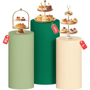 MODFUNS Set of 3 Cylinder Covers Spandex Cylinder Pedestal Cover Multicolor Cylinder Covers Stretchy Cylinder Plinth Display Box Stand Covers Vintage Pillar Covers for Birthday Party Dessert Table