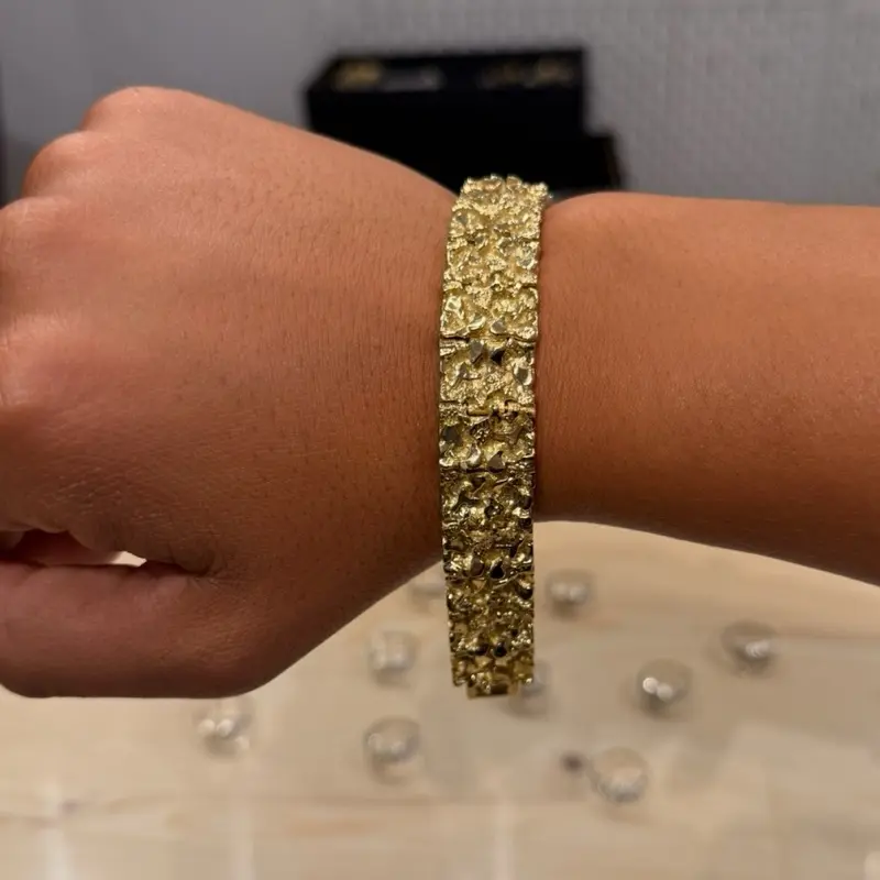 LSJ 14k Gold Plated Nugget Bracelet Handmade Elegant Gold-Tone Jewelry for Stylish Wearers