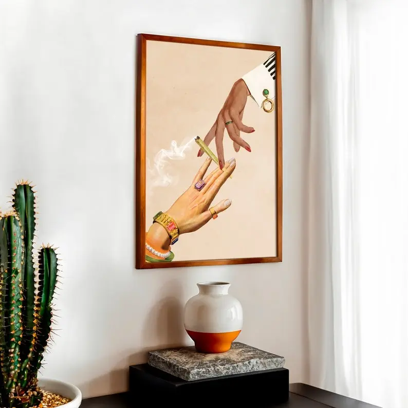 Images Deep Talks, Cannabis Art Prints, Surreal Collages, Psychedelic Wall Art, Gifts for Friends, Vintage Room Decor Landscape Hanging