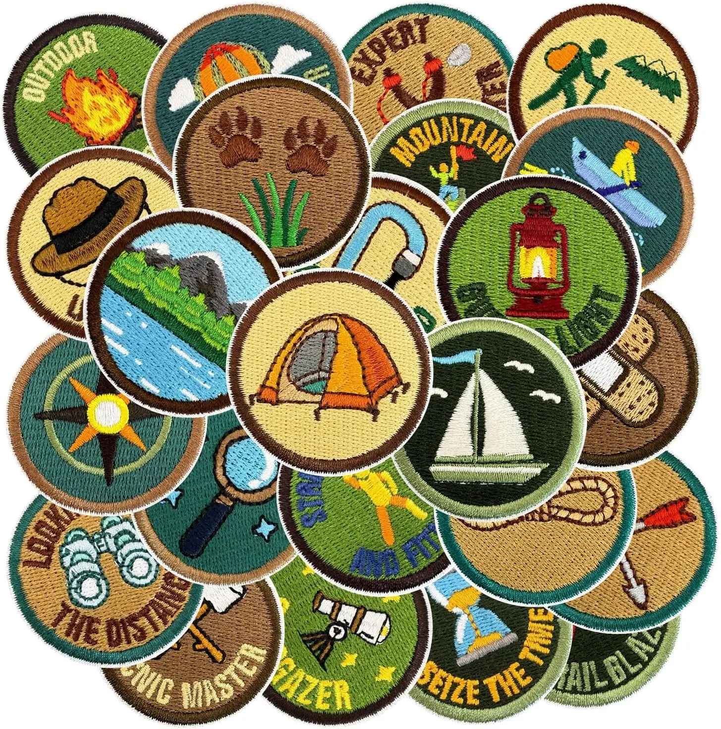 24 Pcs Outdoor Camping Iron on/Sew on Embroidered Patches for Hiking Adventure DIY Decoration Accessories for Clothes Backpacks Hats Pants Jackets Jeans