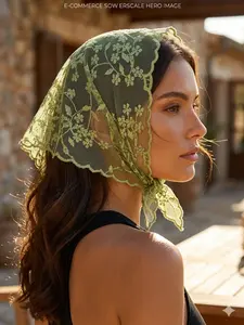 Women's Bandana Lace Floral Trim Scarf, Elegant Neckerchief Accessory for Dresses, Stylish Fashion Item for Everyday Wear