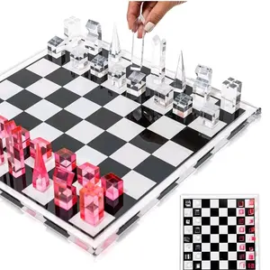 Acrylic Chess Set for Decor and Playing - Modern Pink Chess - Colorful Chess - Age 8+