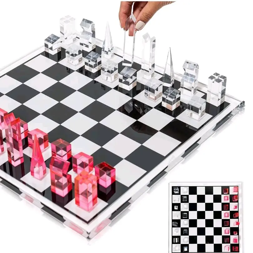 Acrylic Chess Set for Decor and Playing - Modern Pink Chess - Colorful Chess - Age 8+