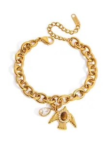 Fashion Tiger Eye Stone Bird Crystal Water Drop Charm Bracelet For Women 18K Gold Plated Stainless Steel Bracelet Girls Gift