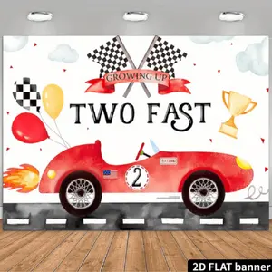 2D Flat Banner Polyester Photography Backdrop, HD Digitally Printed Red Race Car and Checkered Flags Theme Background Cloth, Soft Lightweight Foldable Photo Booth Prop for Birthday Party Decorations, Studio Photography, and Event