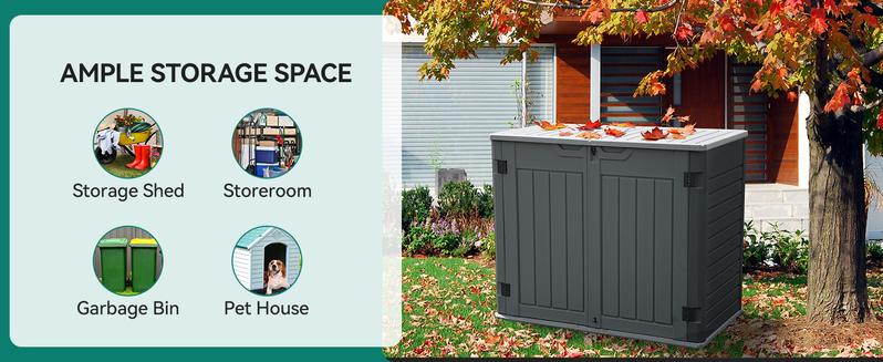 Yitahome Outdoor Resin Storage Sheds, 39 inch Height Lockable Waterproof Horizontal Shed, Easy to Assemble, Light Gray / Light Brown / Dark Gray