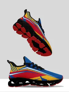 Men's Colorblock Print Lace Up Low Top Sneakers, Casual Comfortable Breathable Sports Running Shoes, Gym Training Sport Walking Shoes